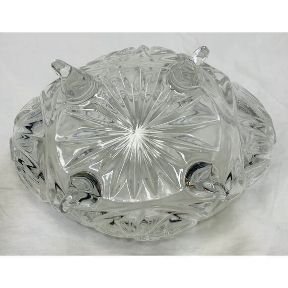 Vintage Candy Holder Sawtooth Crystal 7" Oval Diamond Cut Pinwheel Glass W/ Feet - Picture 7 of 8